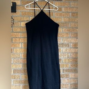 Sexy Ribbed Black Halter Dress